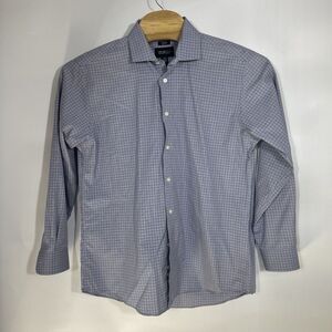 Awearness Kenneth Cole Mens 17 34/35 Slim Fit Non-Iron Blue Grid‎ Dress Shirt